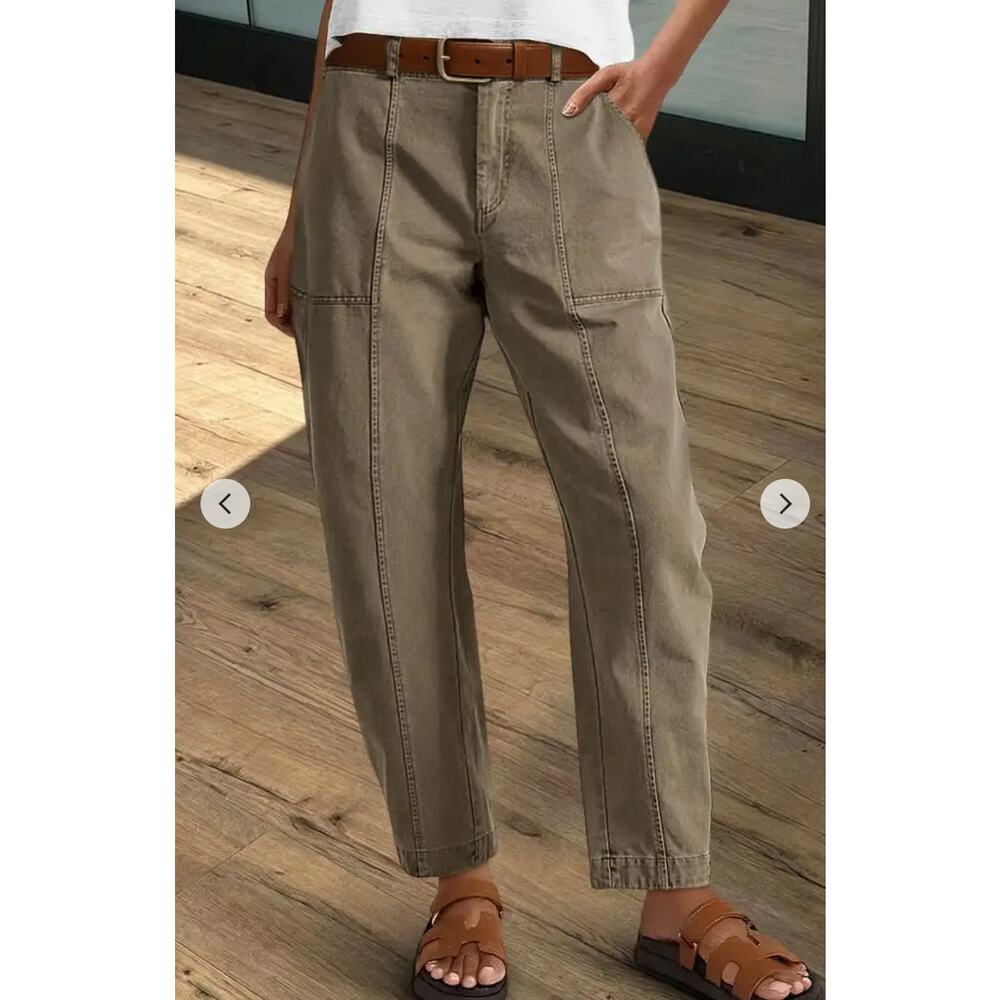 NWT flamingals Solid Stitch Detail Mid Waist Barrel Leg Crop Pants 3XL